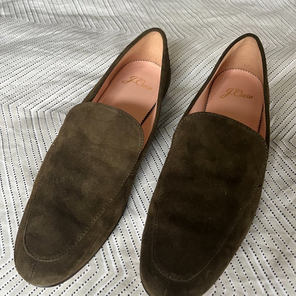 J.Crew Suede Smoking Slipper in Cypress Olive